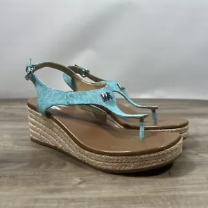 Michael Kors Size 9.5 Laney Thong Espadrille wedge platform Sandals Ocean Blue - Picture 1 of 8