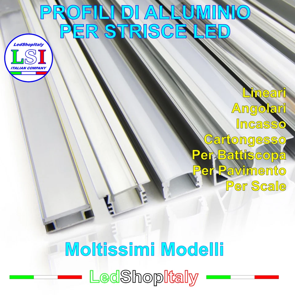Profili alluminio per strisce LED 2 metri Lineari Angolari Incasso Cartongesso - Immagine 1 di 1