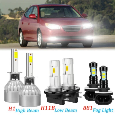 For Hyundai Elantra 2007 - 2009 2010 LED Headlight Hi/Low + Fog light bulbs - Image 1 of 4