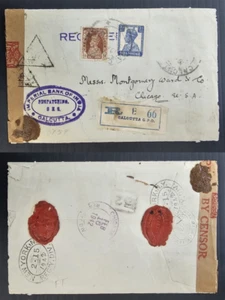 1942 India Reg Censor Cover 2 Stamps cd Calcutta-Chicago - Picture 1 of 3