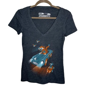 Fuzzy Ink Cat Tee Juniors Small V-Neck Cotton Mouse Car T-shirt Short Sleeve - Picture 1 of 7