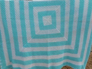 Blue and White lap blanket throw afghan handmade from estate 68 x 64 - Picture 1 of 2