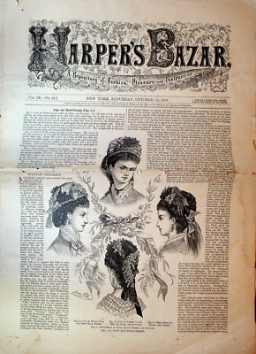 Harper's Bazar Bazaar October 14 1876 Fashion Delmonico's Closing - Image 1 of 4
