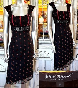Betsey Johnson New York Vintage 90s Black Lace Rose Floral Midi Slip Dress S - Picture 1 of 17