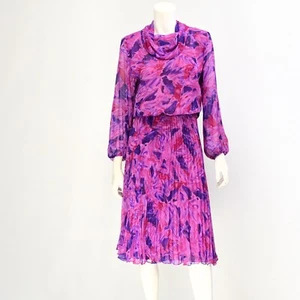 80s Vintage Womens 4P Bold Abstract Floral Print Skirt Set Petites By Willi - Picture 1 of 7