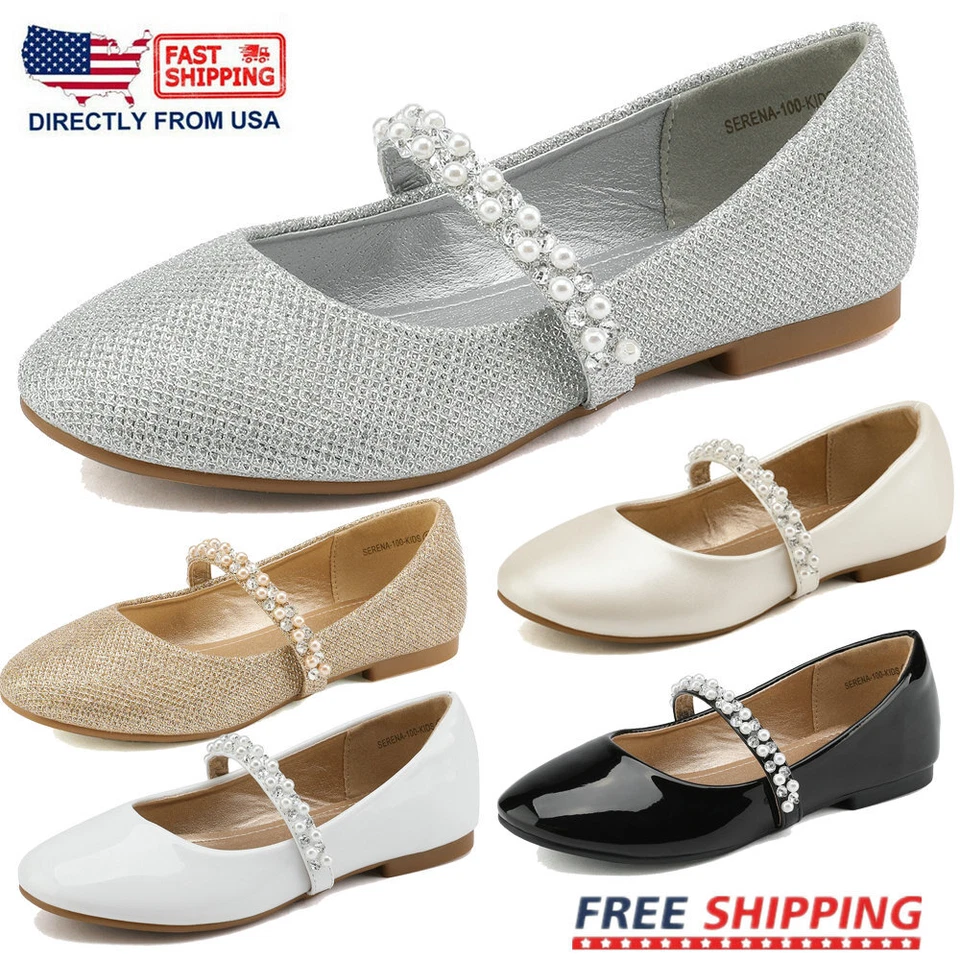 Zapatos de vestir planos Mary Jane para niños pequeños niñas pedrería zapatos de boda talla EE. UU. Foto 1 de 4