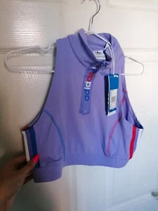 90s Adidas Originals Retro Primeblue Lilac Purple High Neck Zip Crop Top 16 M L - Picture 1 of 11