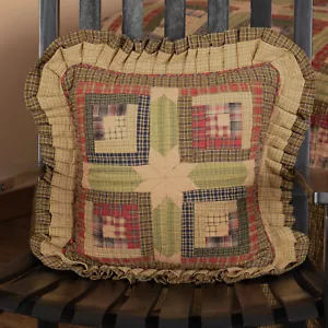 VHC Brands Rustic 16"x16" Pillow Green Patchwork Tea Cabin Cotton Bedroom Decor - Picture 1 of 6