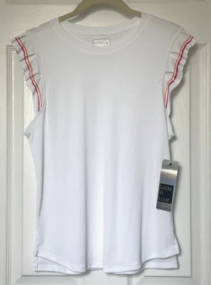 NWT LUCKY IN LOVE RUFFLE SLEEVE TENNIS TANK TOP MEDIUM WHITE PICKLEBALL - Image 1 of 4