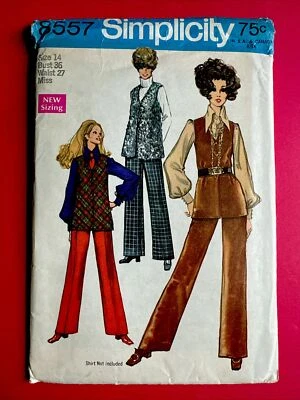 60’s Misses Hippie Boho Vest & Pants Simplicity 8557 Sewing Pattern 14 UNCUT - Image 1 of 2