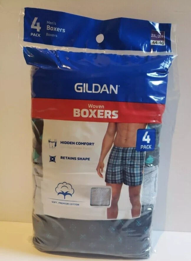 Gildan Men's Woven Boxer Underwear 4 pack Assorted Colors Size 2XL 44-46" New - Image 1 of 1