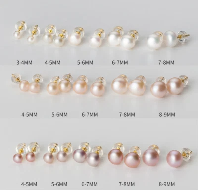 Juego de aretes con botones de perlas cultivadas de agua dulce de oro de 14 quilates de plata de ley 925 Foto 1 de 4