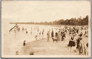 Postcard RPPC c1932 Winnipeg Beach Manitoba Bathers Swimming Lake by Beachs - Picture 1 of 2