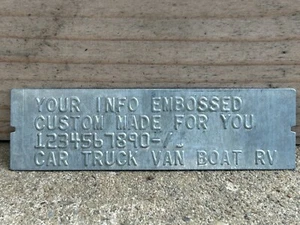 Embossed Galvanized Steel TRLR Truck Car Equip ID Data Frame Plate 1 X 3.5" - Picture 1 of 4