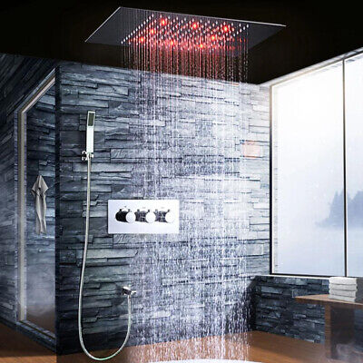 Luxury LED Thermostatic Bathroom Faucet Rainfall Hand Shower Spout Shower Set • 645.11€