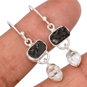 Natural Herkimer Diamond - USA & Shungite 925 Silver Earrings Jewelry CE48743 - Picture 1 of 1