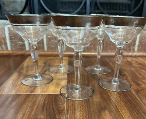 5 Tiffin Franciscan  Clear Champagne Sherbet Glasses Platinum Encrusted - Picture 1 of 6