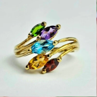 ✨ Impresionante anillo de plata de ley 925 chapado en oro con múltiples piedras preciosas regalo para mujer ✨ Foto 1 de 4