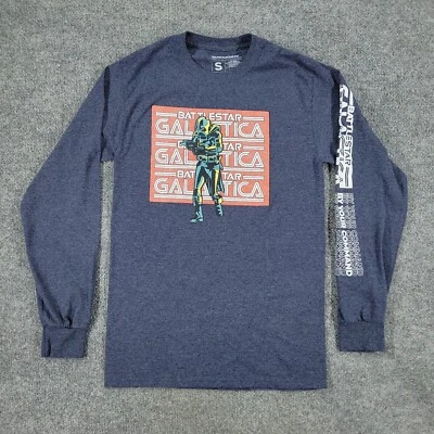 Camisa Battlestar Galactica Para Hombre Pequeña Azul Logo Ciencia Ficción Cuello Redondo Manga Larga Foto 1 de 4