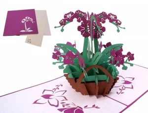 POP UP 3D Klappkarte Blume *Violett Orchidee* Glück Gute Besserung Gutschein NEU - Bild 1 von 4