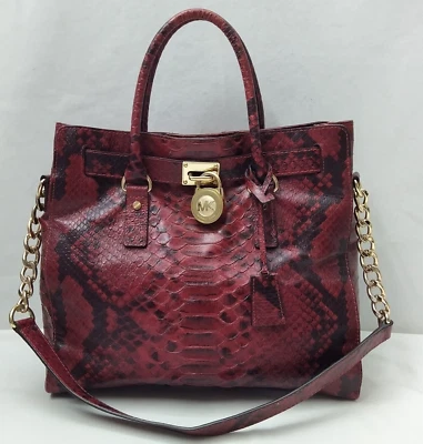 Bolso de Mano Michael Kors Hamilton Cuero Rojo Pitón Repujado Norte Sur Foto 1 de 4