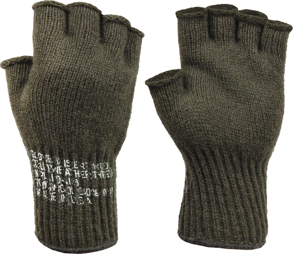 8410 Rothco Olive Drab G I Military Fingerless Wool Gloves Made in USA