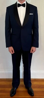 Nuevo Esmoquin Cuello Chal Azul Medianoche 40R Azul Marino Negro James Bond Skyfall Foto 1 de 4