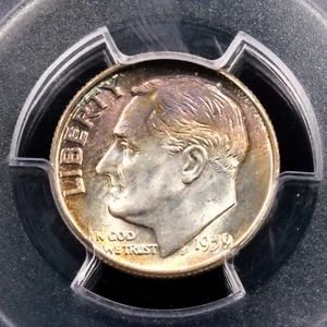 1959 Roosevelt Silver Dime 10c - PCGS GRADED MS66FB - *RAINBOW TONER* - Picture 1 of 4