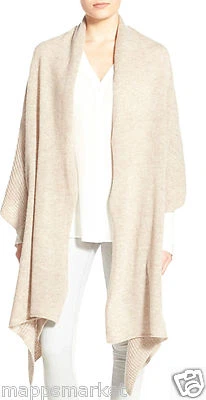 NUEVO CON ETIQUETAS NORDSTROM Lana Tejido Volantes Envoltura en Beige Avena/Lt Brezo 23x80 $98 Foto 1 de 4