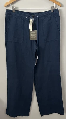 Tommy Bahama 100% Lino Nany Azul Pierna Ancha Pantalones Mujer 10 Dos Palmeras Playa NUEVO Foto 1 de 4