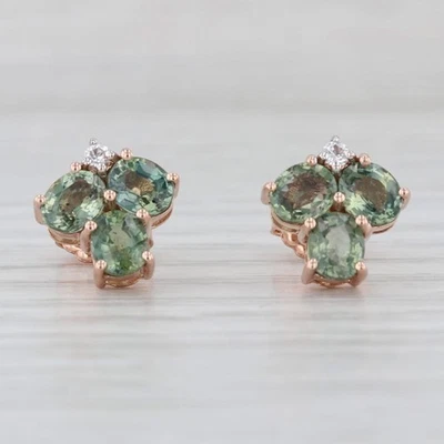 Aretes de oro rosa de 10 k con circonitas de zafiro verde de 2,90 quilates Foto 1 de 4