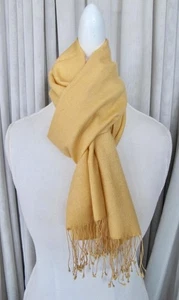 Pashmina Neck Scarf Bergdorf Goodman Label Yellow 12.5 x 66" including fringe - Picture 1 of 5