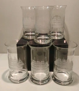 6 TOSCANY Tumblers Etched CLIPPER SHIP CRYSTAL Clear Glass Cocktail Highball Set - Picture 1 of 8