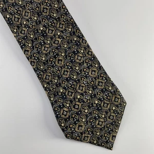 Corbata Brioni 100 % seda para hombre Italia oro negro flora corazón emblema diamante ~ 4" - Imagen 1 de 5