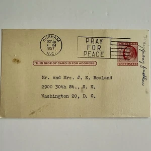 Vintage 1957 2c Postal Card/Canceled/Gambier OH-Washington DC/Personalized/#2016 - Picture 1 of 2