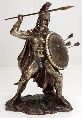 12.5" Leonidas Greek Spartan King Statue Spear Arrow In Shield Bronze Finish - Image 1 of 4