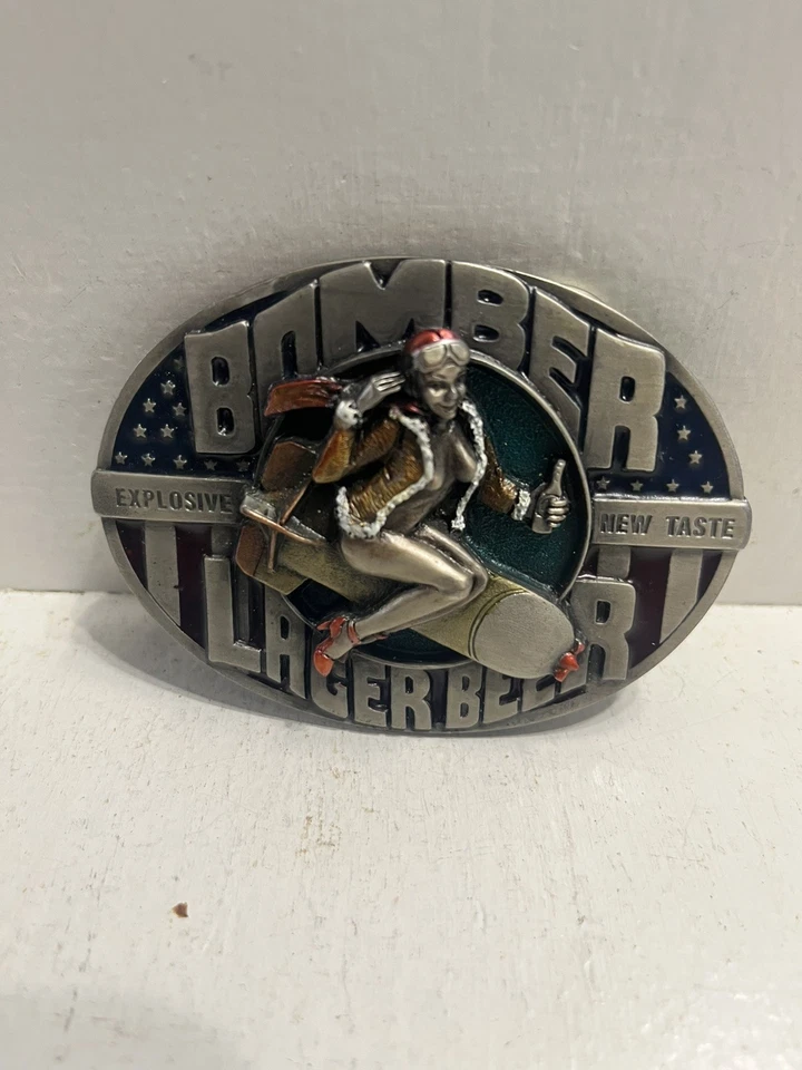 - Vintage 1993 Bomber Lager Beer Belt Buckle  - Image 1 of 3