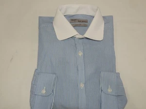 B&W men's Blue Stripe With White Wide Spread Collar Dress Shirt 15.5 - 39-40 NEW - Picture 1 of 7