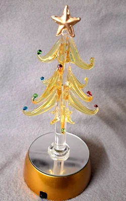 LED Color Changing Lighted Glass Christmas Tree 7" Tall on a Mirrored Stand - Image 1 of 4