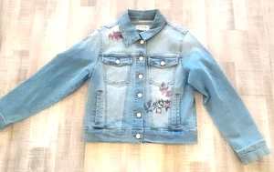 Cavalini Blue Denim Button Up 90s Style Jean Jacket Women Size Small P8 Flowers - Picture 1 of 7