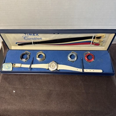 Retro Timex Cavatina Ladies Watch Set 5 Bands/Faces Br New In Box Needs Battery - Image 1 of 4