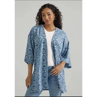 Chaqueta Kimono Denim Retro Geométrica Wrangler Azul Estampado Suroeste XXL Foto 1 de 4