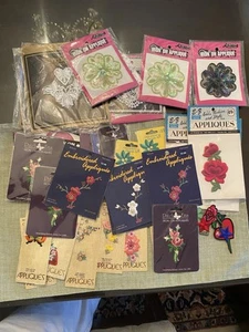 Lot Of 32+ Assorted  Sewn On & Iron-On Embroidered Appliqués Assortment - Picture 1 of 12