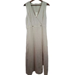 Vestido para mujer Amazhiyu talla L de lino cuello en V maxi beige marfil - Imagen 1 de 11