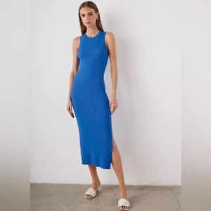 Abito midi senza maniche RAILS Syd a costine in maglia ritagliato dietro taglia XS blu zaffiro - Foto 1 di 10