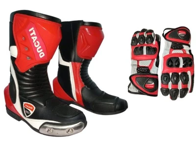 Botas y guantes deportivos de carreras para motocicletas de cuero Ducati para hombre Foto 1 de 3