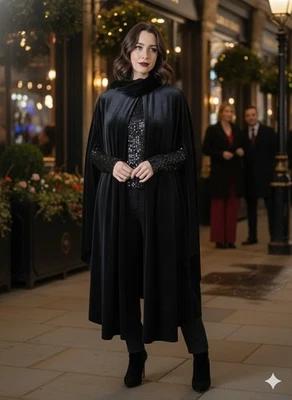 Vintage Valerie Stevens Velvet Cape Black  Attatched Scarf Simgle Button... - Image 1 of 4