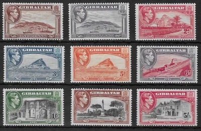 GIBRALTAR 1938-51. 1d. a 5/- PERF 13 SELECCIÓN LMH.  9 SELLOS.  (E942) Foto 1 de 2