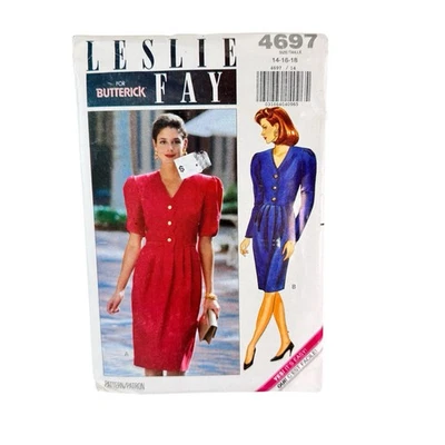 Butterick 4697 Vintage Leslie Fay Dress Career Pattern Sz 14-16-18 UNCUT FF '90s - Image 1 of 4