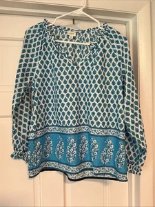 Camisa Boho Floral J.Crew Reimaginada Para Mujer XS 100% Algodón Azul Acanalada Cuello en V - Imagen 1 de 17